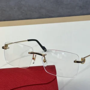 New Luxury Brand Glasses Frame Sunglasses Gold Rimless Eyeglasses for Anti Reflective Clear Lens Prescription Spectacles