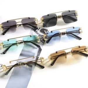 New Luxury Unisex Rimless Rectangle Metal Frame UV400 Fashion Sunglasses