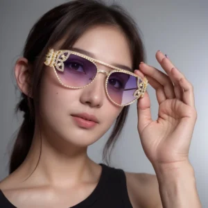 New Metal Butterfly Diamonds Cat Eye Sunglasses High End Trendy Sunglasses for Women