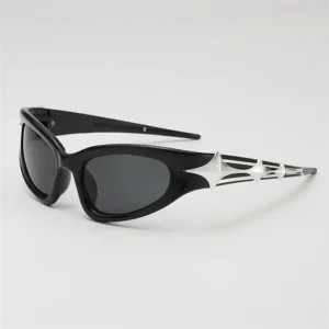 New Metal Four Pointed Star Brand Design Outdoor Wraparound Sports Sunglasses UV400 Large Frame Cat Eye Y2k Punk Sunglasses