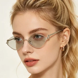 New Metal Half frame Glasses Trendy Advanced Sense Versatile Women’s Rhombus Sunglasses Small Frame Sunglasses