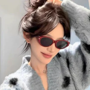 New Narrow Frame Full Frame Cat Eye Sunglasses for Women Vintage Ankara Red High End Feel Korean Trendy Multi use UV400