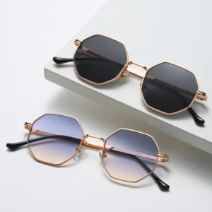 New Retro Luxury Polygonal Metal Sunglasses Women Custom Logo Small Frame Sunglasses Men