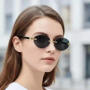 New Sunglasses Stylish Rimless Oval Sunglasses UV400 Unisex Women Men Fashion Sunglasses Shades