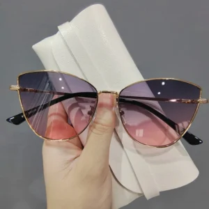 New Trend Women’s Cat Eye Design Sunglasses Metal Frame Lightweight and Comfortable Travel Sunglasses