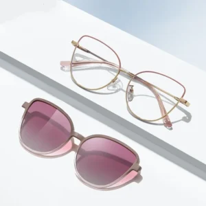 New Trendy Women TR90 Magnetic Clip on Polarizing Sunglasses Metal Anti Blue Cat Eye Glasses Frame with Prescription Frames