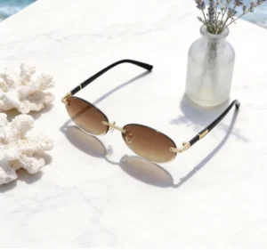 New Vintage Rimless Oval Sunglasses for Men Women Metal Frame Hip Hop Inspired Cross Border Driving UV380 Protection Polarized