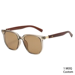 New Vintage Wood-Grain Leg Square Frame Round Face Fashion Sunglasses UV400 Protection for Children Logo Custom 1pc Min