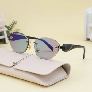 New Women’s Cat Eye Sunglasses European American Style Fashion Diamond Trimmed Rimless Polarized Lenses UV400 Protection