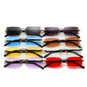 Newest Trend Custom LOGO Lunette Cut Edge Lens Sun Glasses Rimless Popular Lady Square Fashion Metal Women Sunglasses