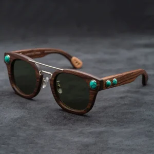 ODM OEM Luxury Wooden Sunglasses with Natural Turquoise Stone Inlay Classic Retro Eyeglasses Frame for Men and Women