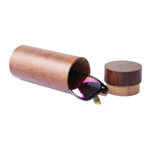 OEM Brown Bamboo Cylinder Box Eco Friendly Wooden Eyewear Case for Sunglasses and Eyeglasses Jewelry Organizer Tube