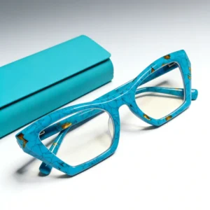 OEM ODM Trendy Cat Eye Glasses with Authentic Turquoise Mineral Vein Pattern Premium Custom Acetate Sheet Frame