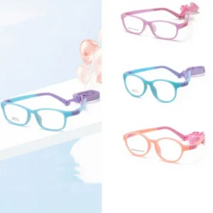 One Piece Design Eyewear Soft Silicone Girls Boys Colorful Blue Light Blocking Eyeglasses with Elastic Strap