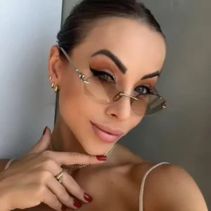 Oval Frameless Women’s Sunglasses Small Metal Frame Sun Glasses Ladies Rimless Elegant Shades