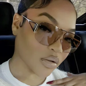 Oversized Gradient Glasses Fashion Metal Half Frame Rimless Women Sunglasses Hot Selling Luxury Women Square Vintage Alloy