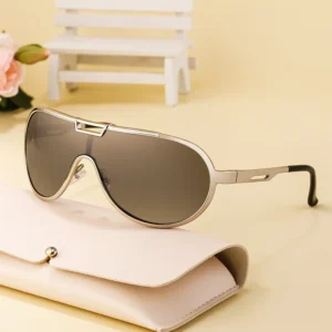 Oversized Metal Frame One-piece Lens Sunglasses Men