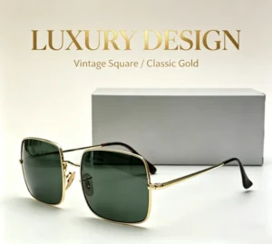 Oversized Square Gold Metal Frame Sunglasses Real Glass Lens UV400 Retro Fashion Shades for Men Women
