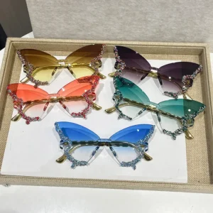 PC Lens Butterfly Sunglasses Women Diamond Metal Frame Trendy Sunglasses