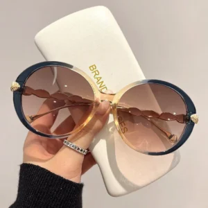 PC Round Frame Women’s Sunglasses with Blue Lenses UV400 Protection Luxury Vintage Retro Style