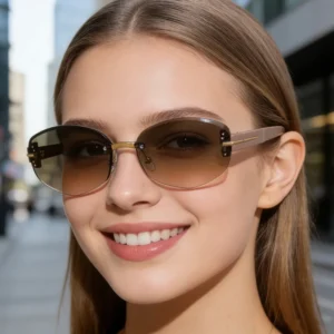 Partagas Fashion Trendy Designer Custom Logo Rimless Oval UV400 Protection Shades Sun Glasses Sunglasses for Women