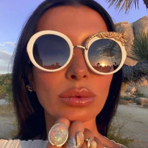 Personality Fashion Round Oversized Sun Glasses Round Frame Leopard Diamond Large Frame for Women Sun Glasses