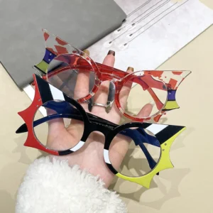 Personalized Little Devil Eyeglasses Frame European American Bat Shape Anti Blue Light Party Decoration PC AC Lens Material