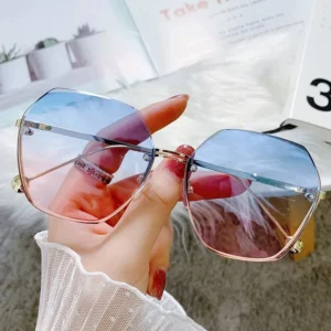 Personalized Rimless Sunglasses UV Protection Ultra light Irregular Shaped Vintage Driving Glasses for Women