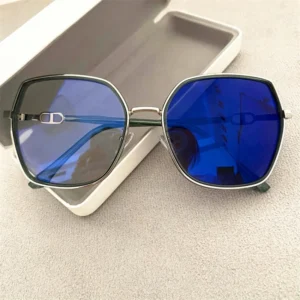 Photochromatic Glasses Women Anti blue Bluelight Photochromic Lens Bezel Diamond Bling Bling Oversized Metal Hexagon Cream