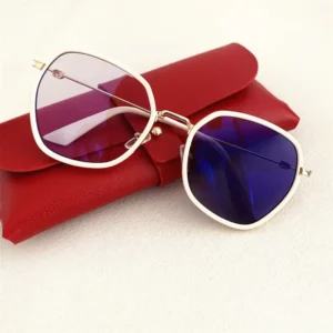 Photochromic Anti-Reflective Glasses Women Large Hexagon Alloy Black Blue Bluelight