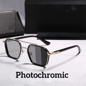 Photochromic Anti UV Anti Blue Light Color Change Glasses Men Double Beam Metal Prescription Myopia Glasses Frame