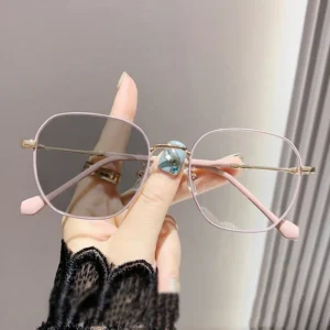 Photochromic Color Changing Glasses Anti Blue Light Large Square Alloy Photo Gray Solid Computer Optical