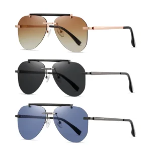 Pilot Style Polarized Lens Sunglasses Double Bridge Metal Frame for Men Women Fashion Eyewear UV400 Protection OEM Custom Logo