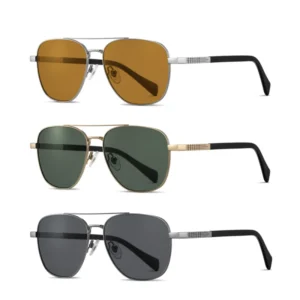 Pilot Style Sunglasses Titanium Frame Double Bridge Tempered Glass Lens Men Tech for Driving Outdoor Tactical Gear