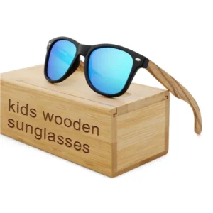Plastic Frame with Rivet Decoration & Real Wooden Temples Custom Logo Polarized Child Sunglasses