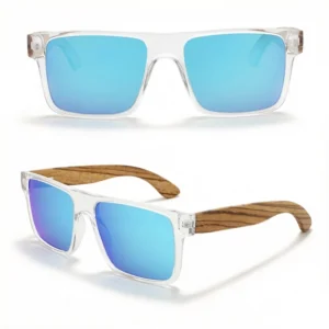 Plastic Large Frame Mens Polarized Sunglasses Bamboo Custom Logo Handmade Wooden Sunglasses