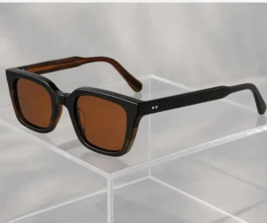 Polarized Lenses Retro Style Universal Fit Unisex Fashion Premium Brown Green Square Acetate Sunglasses