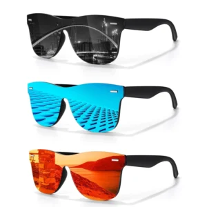 Polarized Mirrored Sunglasses Men Women Flat One Piece Reflective Shades for Driving Fishing UV Protection
