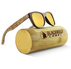 Polarized Sunglasses with Logo Stone Wood Design Recycled Frame in Yellow Purple Red Blue Sun Glasses for Men