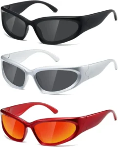 Polarized Y2K Aliens Wrap Around Sunglasses Unisex Driving Sport Swift Futuristic Oval Matte Black Silver Grey Red