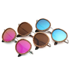 Polarized Zebra Wooden Glasses Cat 3 UV 400 Polarized Wood Sunglasses with Metal Frame