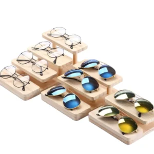 Polished Pine Wooden Eyeglasses Sunglasses Display Stand Eco Friendly Artistic Customized Letters Decorative Home Tabletop Gift