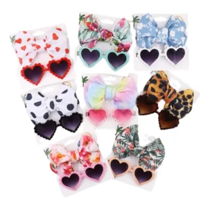 Polyester Printed Headband Set Cute Baby Heart Shape Sunglasses and Kids Headband Baby Glasses