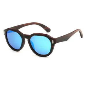 Polygonal Wood Sunglasses with Full Rim Frame Spring Hinge Raised Comfort Bridge Color Polarized Lenses
