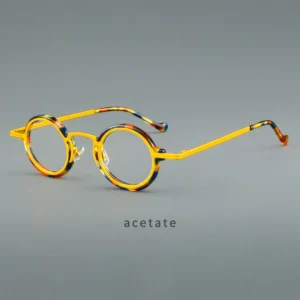 Premium Acetate Handmade Round Punk Custom Prescription Sunglasses Lens Yellow Eyewear Optical Reading Glasses Eyeglasses Frame