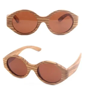 Promotional Custom Logo Round Wooden Sunglasses with Polarized Lenses Unisex Fashion