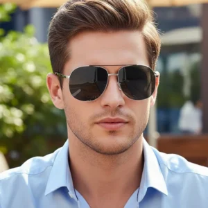 QSKY Fashion Custom Large square Double Bridge Shades Gradient Color Sunglasses Metal for Men