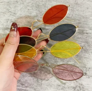 QY Model 336 Full Rim Metal Oval Sunglasses UV400 Protection Unisex Fashion PC Lenses Red Golden Colors