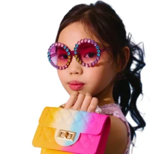 Rainbow Rhinestones Round Kids Sunglasses Colorful Tinted Lens Lightweight Retro Children Sunglasses for Party Daily Outdoor