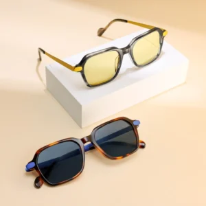 Ready Stock Colored Acetate Sunglasses Fashion Style Acetate Mixed Metal Temple Anti Radiation Sunglasses with Customize Logo